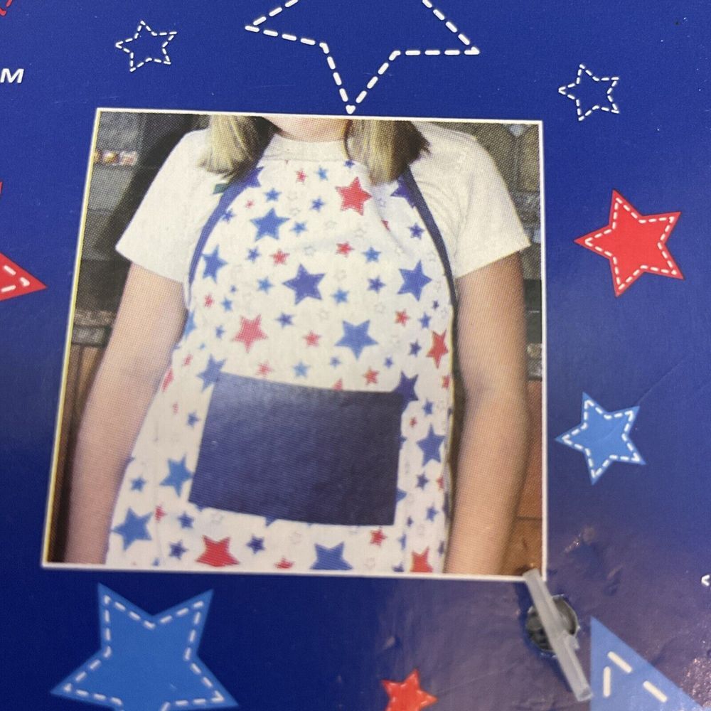 Kmart Home Essentials Child‎ Cooking Apron/Chef Hat Set White Red Blue Stars